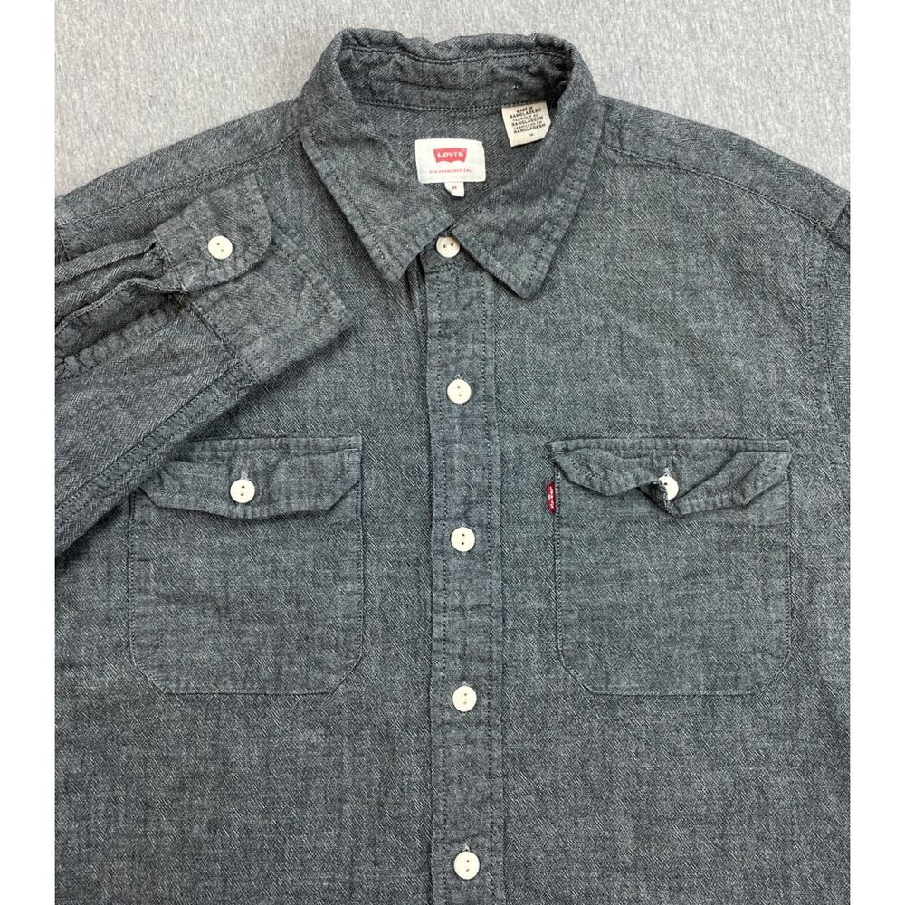 Levis Shirt Mens Medium Gray Chambray 100% Cotton Long Sleeve Button Up